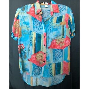 COPY - Vintage Blue and Pink Print Button Down Shirt